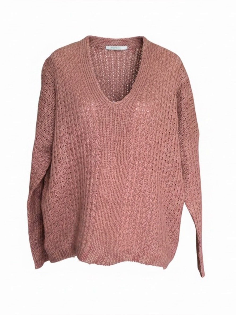 Poof Apparel Knit Sweater Medium M Mauve Rose Pink Pullover V Neck Slouchy Top